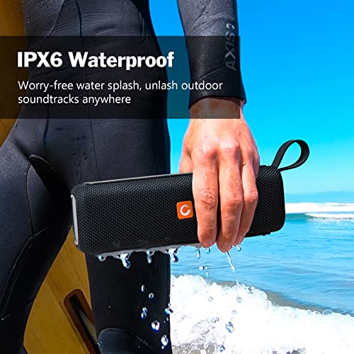Bluetooth Speaker, E-go II Portable Bluetooth Speaker with 12W Superior Sound and Bass, IPX6 Waterproof, Built-in Mic, 12H Playtime, Wireless Speaker for Home, Beach, Outdoor and Travel - Grey