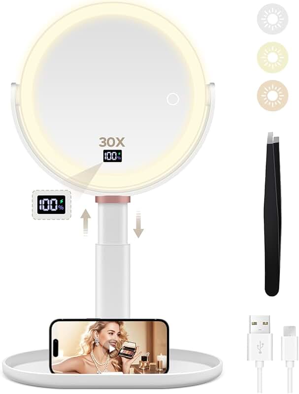 Adjustable Lighted Makeup Mirror with Magnification