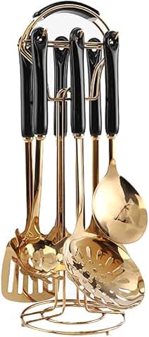 Seven-Piece Stainless Steel Kitchen Utensil Set with Shelf