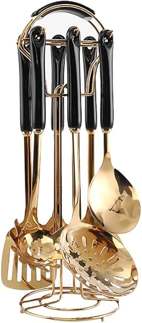 Seven-Piece Stainless Steel Kitchen Utensil Set with Shelf