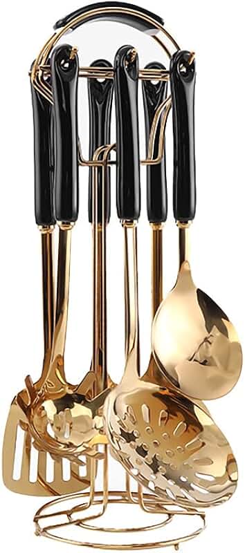 Seven-Piece Stainless Steel Kitchen Utensil Set with Shelf
