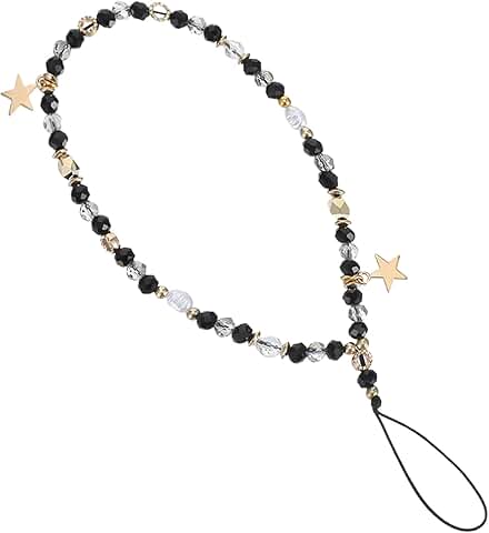 Black Beaded Phone Wrist Strap with Star Charm