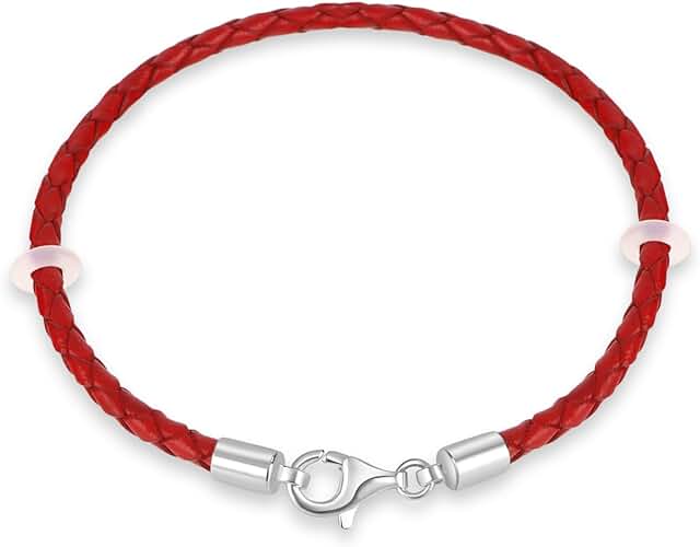 Black and Red Braided Leather Bracelet for Women and Men