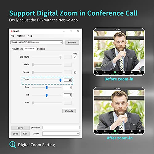 N620E 60FPS AutoFocus ePTZ Webcam, 2X Digital Zoom, Ring Light & Privacy Cover, [Software Included], 1080P FHD Streaming Web Camera, Dual Stereo Mics, for Zoom Skype Teams