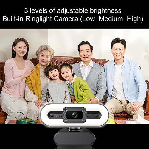 1080p HD Webcam with Adjustable Ring Light Wide Angle Camera USB 2.0 Plug and Play Computer Web Camera, for Video Streaming, Conference, Game,Study