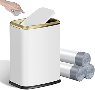 Small White Bathroom Trash Can with Lid