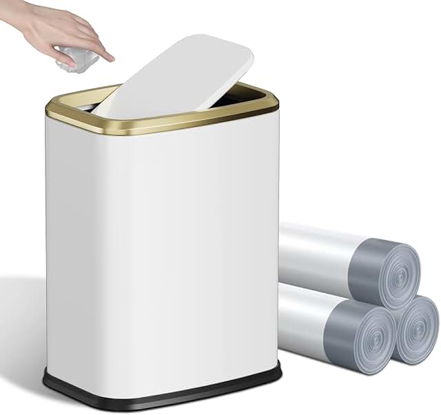 Small White Bathroom Trash Can with Lid