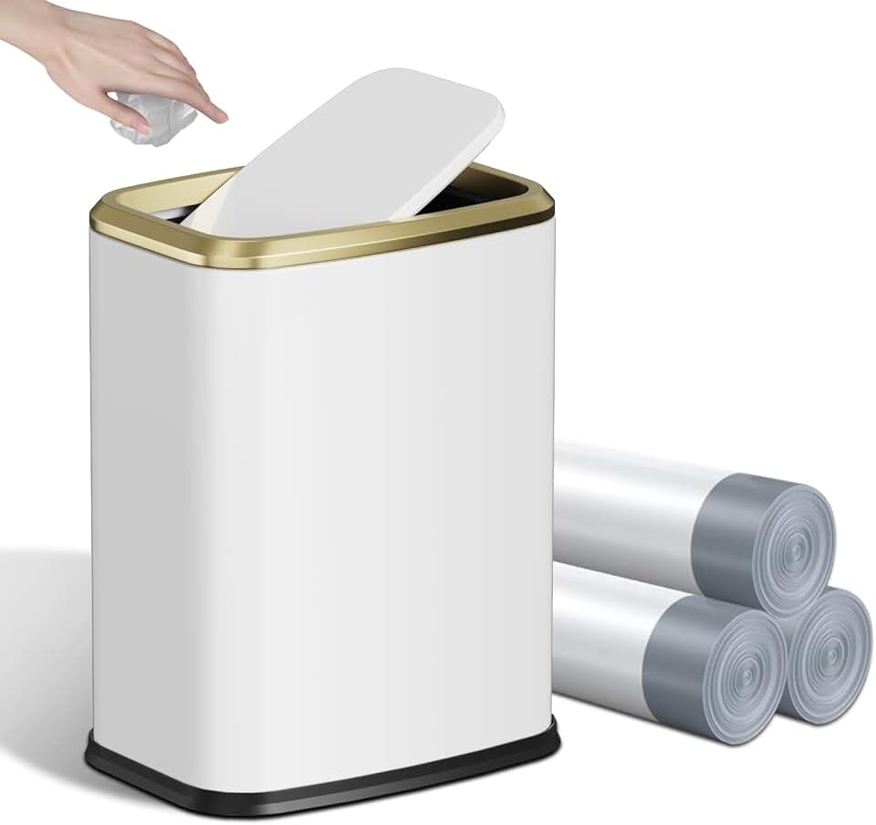 Small White Bathroom Trash Can with Lid