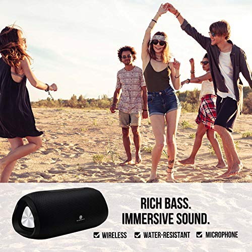 Bluetooth Speakers Portable Wireless Speaker Waterproof, Loud Crystal Clear HD Stereo Sound, Rich Bass Subwoofer, Built-in Microphone, Ipx6 for Shower, Home, Outdoor, Travel - Black