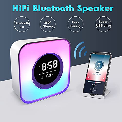 Bluetooth Speaker Alarm Clock, Multi-Color Touch Control Night Light , Bedroom Alarm Clock, MP3 PlayerBest Gift for Teens Girls/Boys Adult