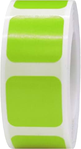 Green Square Color Coding Labels, 3/4 Inch, 500 Pack