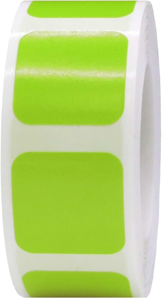 Green Square Color Coding Labels, 3/4 Inch, 500 Pack