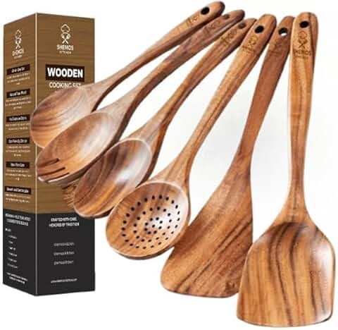 Set of 6 Natural Wooden Cooking Spoons