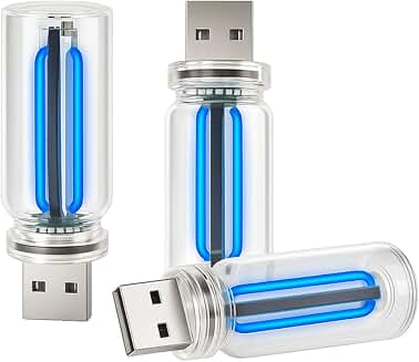 Set of three blue USB car interior lights