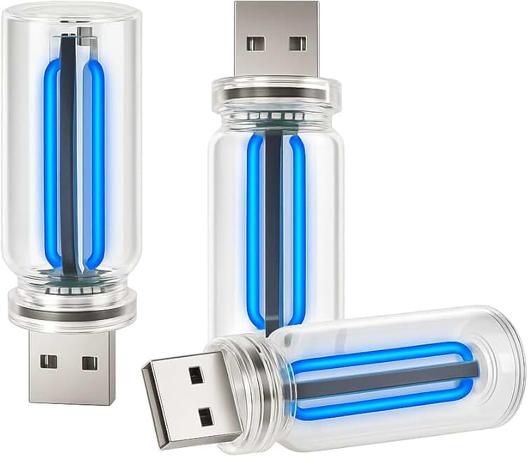 Set of three blue USB car interior lights
