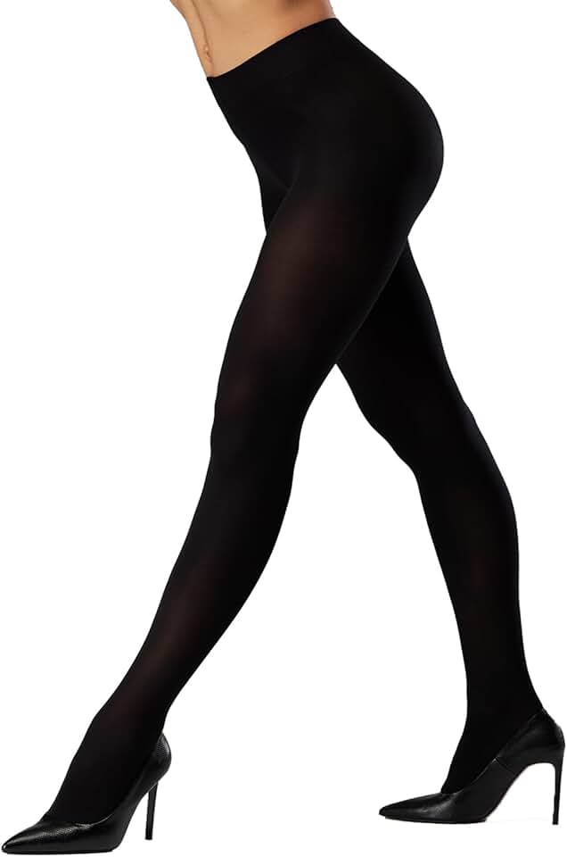 Black semi-opaque control top tights for women