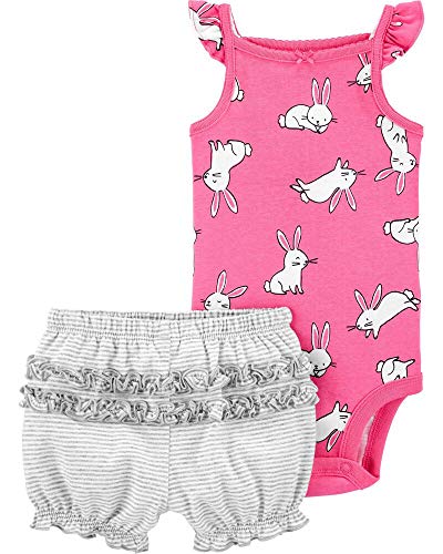 Baby Girls' 2 Piece Bodysuit Shorts Set, Bunny, 24 Month