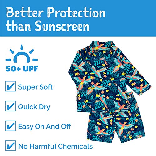 UV Protective High Neck Baby Girl Boy Swim-Wear, Quick-Dry (XS: 0-6m, Parrot)