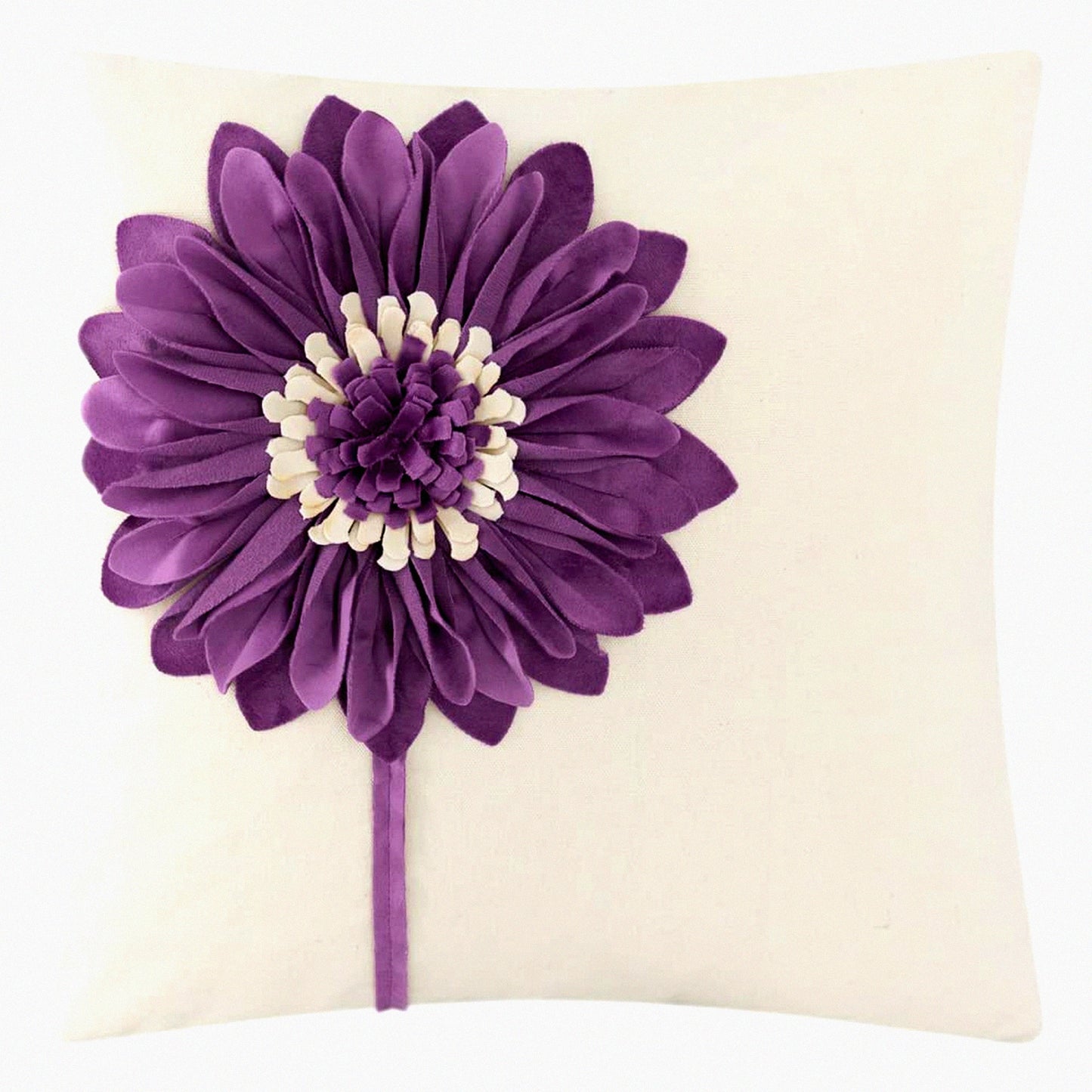 Sunflower Bloom 3D Decorative Floral Pillowcase - Cushion Cover for Couch, Bed, Bedroom - Accent Pillow Case Home Decor 18x18 Inch Beige Purple