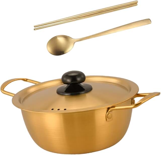 Stainless Steel Soup Pot with Spoon and Chopsticks, 22cm