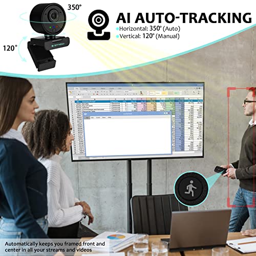 AI Auto Tracking Webcam with Microphone, 1080P Computer Camera with Remote Control for Calls/Conference/Streaming, YouTube/Zoom/Skype