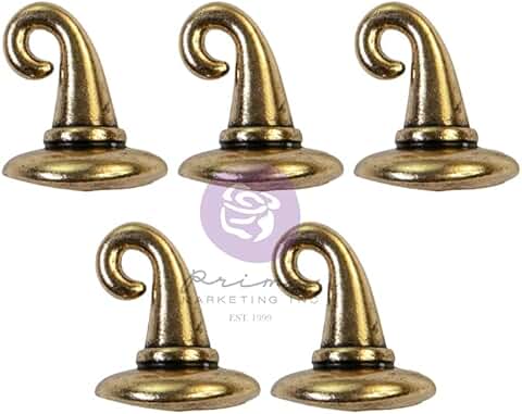 White Witch Hat Metal Embellishments, 5 Pieces