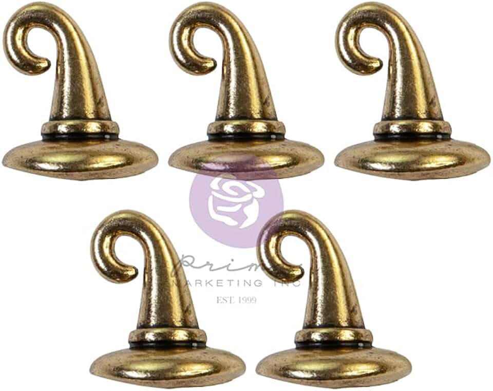 White Witch Hat Metal Embellishments, 5 Pieces