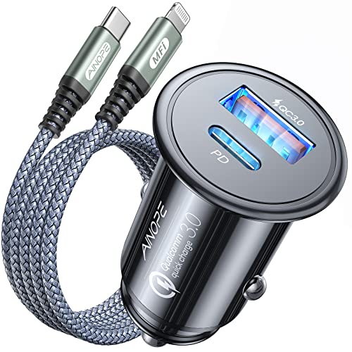 [Apple MFi ] iPhone Car Charger Fast Charging, 48W Fast Car Charger iPhone, [Mini&Metal] USB C Car Charger Adapter PD3.0&QC3.0 Compatible with iPhone 14 Pro Max/14 Plus/13 Pro Max/12