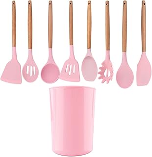 Pink 9-Piece Silicone Kitchen Utensil Set