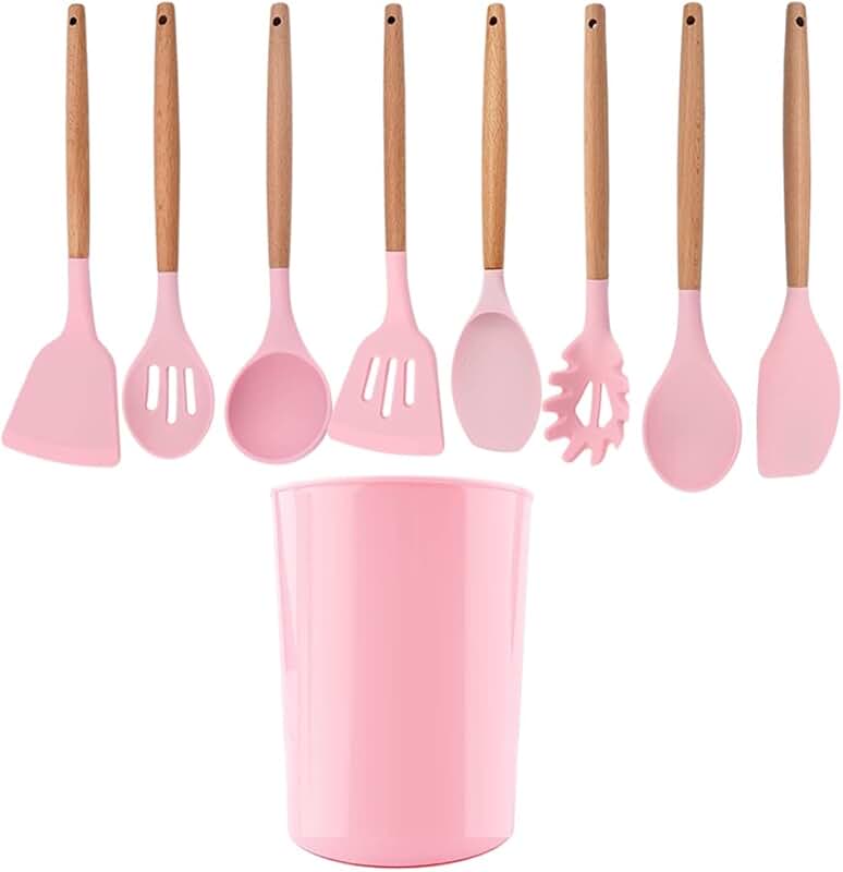 Pink 9-Piece Silicone Kitchen Utensil Set