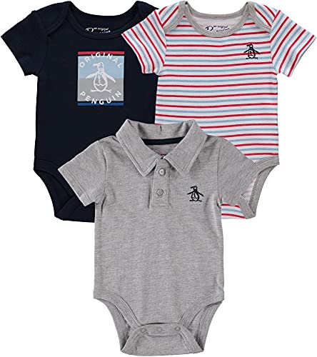 Boys Bodysuits 3 Piece Set  Black Grey Red, 0-3 Months