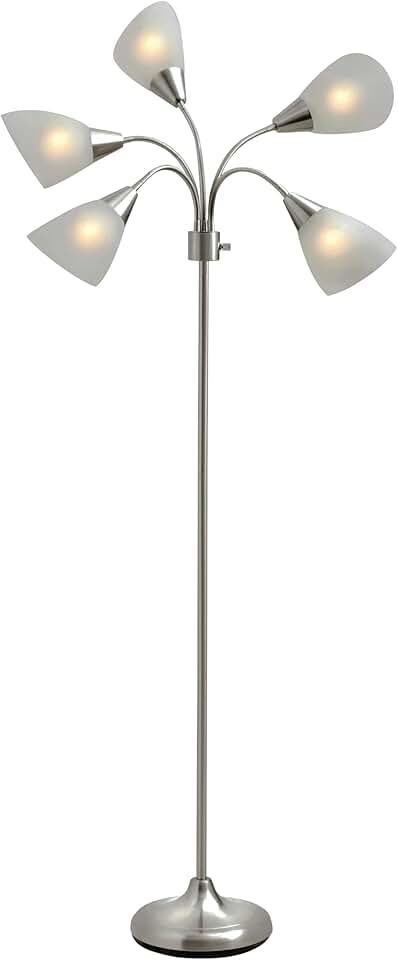 Floor lamp with five movable shades and adjustable brightness