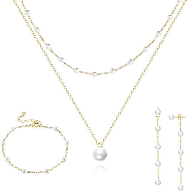 Gold Pearl Jewelry Set for Women