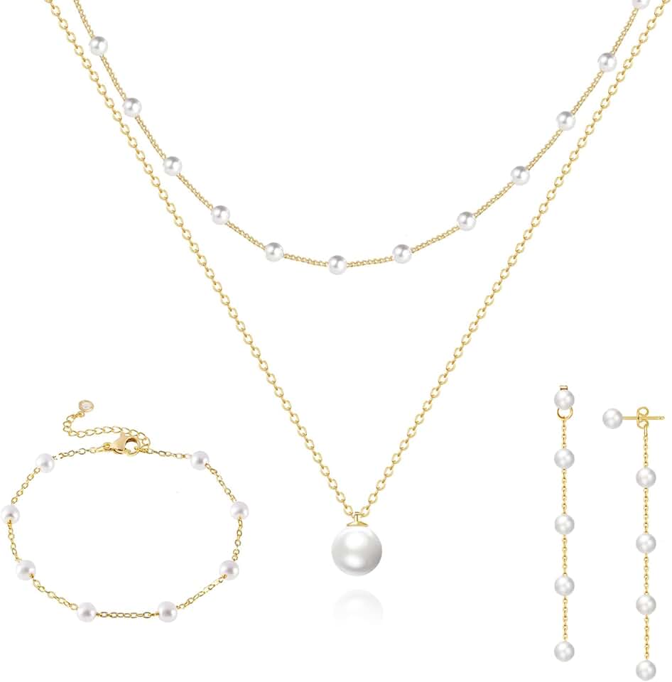 Gold Pearl Jewelry Set for Women