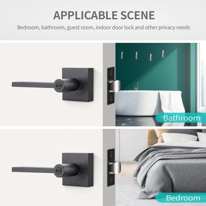 10 Pack Slim Lever Door Knob, Bedroom Door Knobs with Lock, Privacy Door Lever Leverset Lockset, Left or Right Handing, Matte Black Finish
