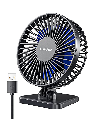 USB Desk Fan, Small But Powerful, Portable Quiet 3 Speeds Wind Desktop Personal Fan, Adjustment Mini Fan for Better Cooling, Home Office Car Indoor Outdoor (Blue)