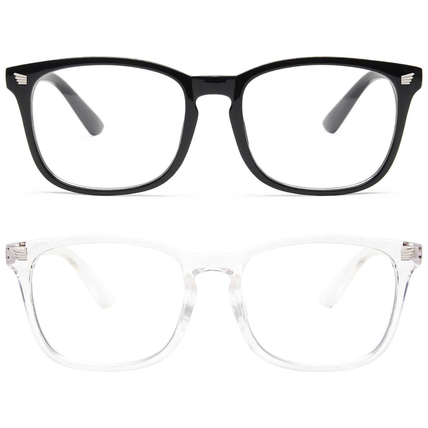 2 Pack Blue Light Blocking Glasses, Computer Reading/Gaming/TV/Phones Glasses for Women Men,Anti Eyestrain & UV Glare (Light Black+Clear)