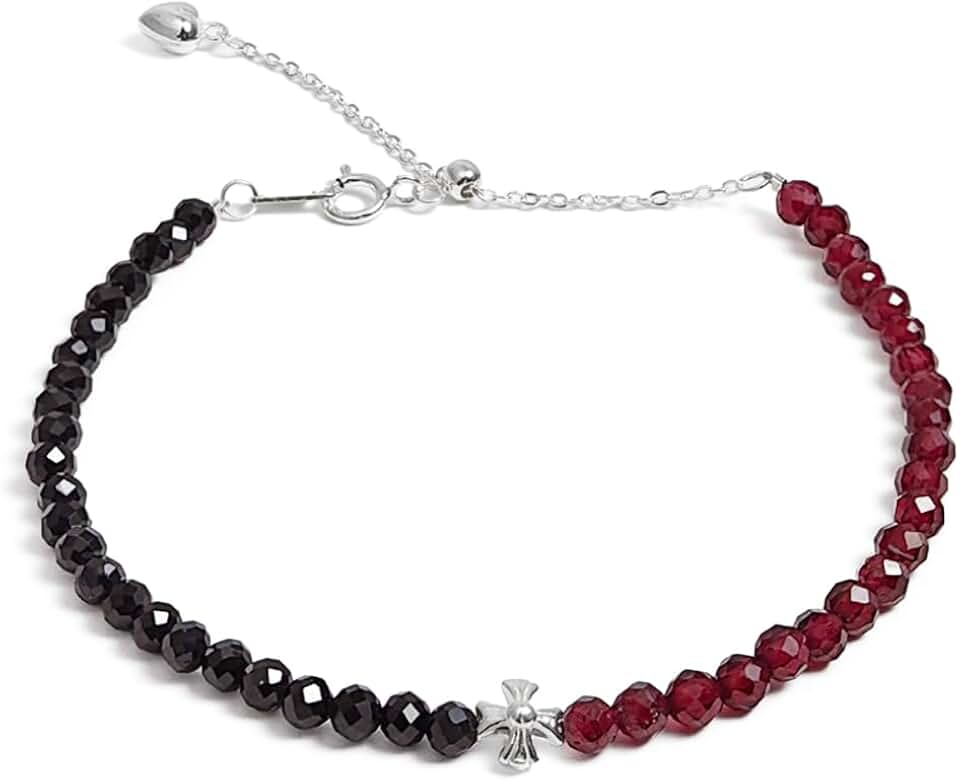 Natural Crystal Two-Tone Beaded Bracelet with Cross Charm