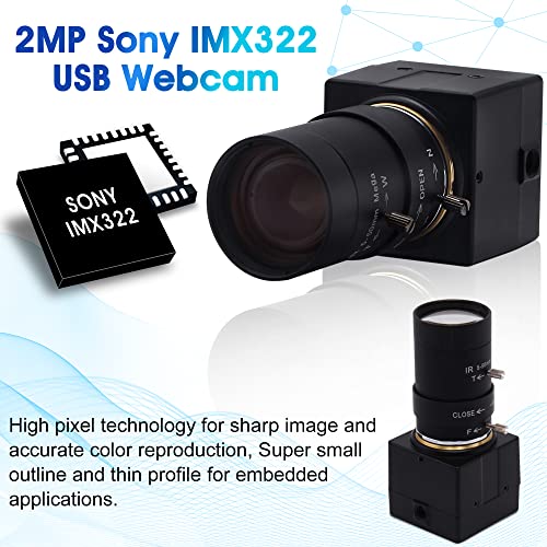 2MP USB Camera Manual Optical Zoom 5-50MM Lens with Sony IMX323 Sensor,1080P USB Camera H.264 Format Low Light Correction for Desktop Laptop,Streaming Calling Computer Camera(2MP-SFV-5-50mm)
