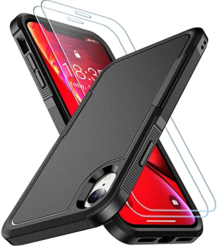 for iPhone XR Case, [10 FT Military Grade Drop Protection] [Non-Slip] [2 pcs Tempered Glass Screen Protector] Shockproof Airbag Cushion Protective Case for iPhone XR 6.1 (Black)