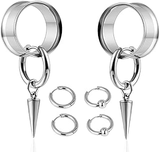 Set of 2 Stainless Steel Ear Gauges with Nose Rings and Accessories
