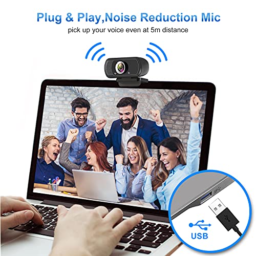 Webcam with Microphone, 1080P HD Webcam with Privacy Cover and Tripod,Streaming Computer Web Camera with 110 Degree Wide View Angle,USB PC Webcam for Video Calling Recording Conferencing