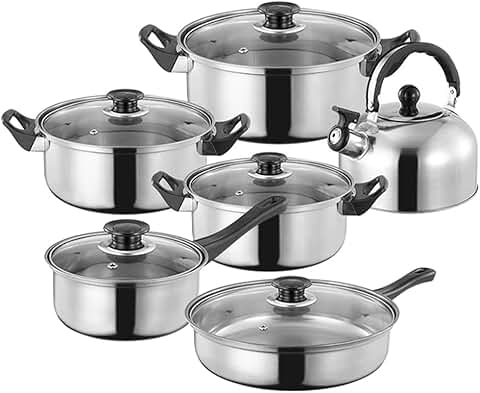 12-Piece Stainless Steel Cookware Set for Gas Electric Stoves