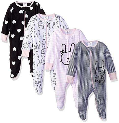 Baby Girls' 4 Pack Sleep 'N Play Footie, Bunny Smiley, 3-6 Months