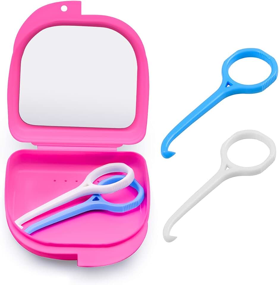 Pink aligner remover tool with retainer case and vent holes (2 pack)
