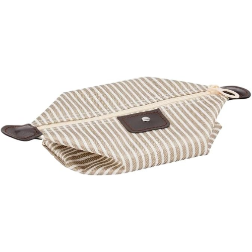 MODAIO-Waterproof Striped Dumpling Makeup Large Foldable Cosmetic Travel Bag (Khaki)