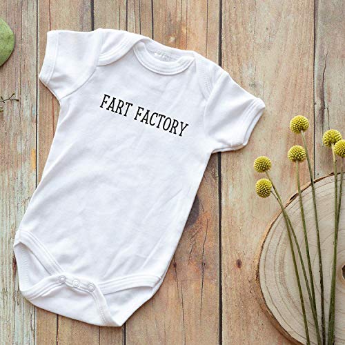 Onesie  Baby One Piece Short Sleeve Funny Trendy Minimal Bodysuit 0-12 Months - Fart Factory (0-3 Months) White