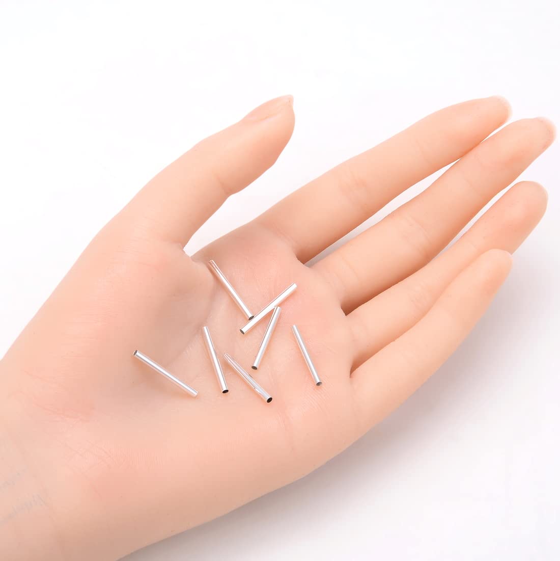 100pcs Silver Round Tube Beads for Jewelry Making