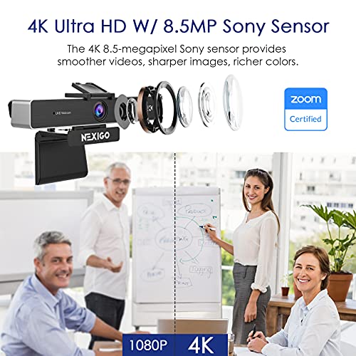 Zoom , N950P 4K Zoomable Webcam with Remote Control, Sony_Starvis Sensor, 5X Digital Zoom, Pro Web Camera with Dual Stereo Mics, for Zoom Skype Teams Twitch