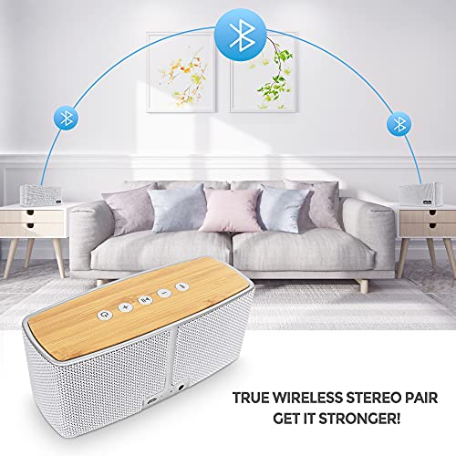 Bluetooth Speakers, 20W Loud Wood Home Audio Outdoor Portable Wireless Speaker, Subwoofer Tweeters for Super Bass Stereo Sound Bluetooth 5.0 Handsfree 24H Playtime
